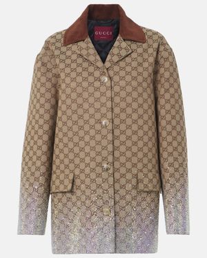 Gucci GG Canvas Embellished Cotton-blend Coat - Brown