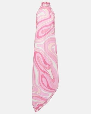 PUCCI Marmo Asymmetric Silk Maxi Dress - Pink