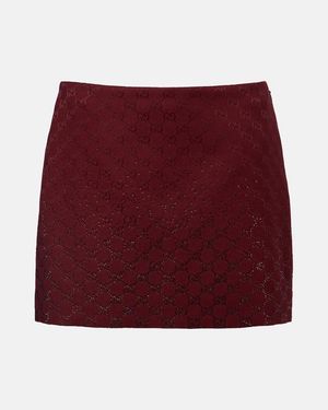 Gucci Gg Canvas Crystal-Embellished Miniskirt - Red