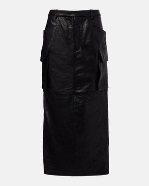 Rick Owens Firbanks Leather Midi Skirt - Black