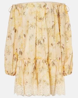 Zimmermann Floral Semi-Sheer Cotton Minidress - Metallic