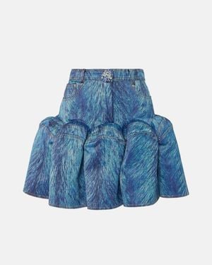 Area Embellished Fur-Printed Miniskirt - Blue