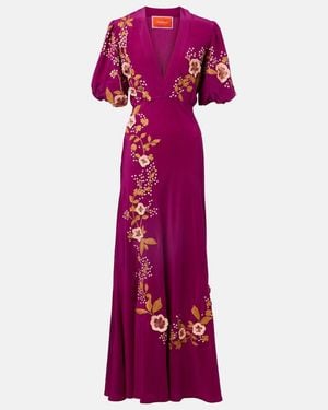 La DoubleJ Marlene Embroidered Silk Gown - Purple