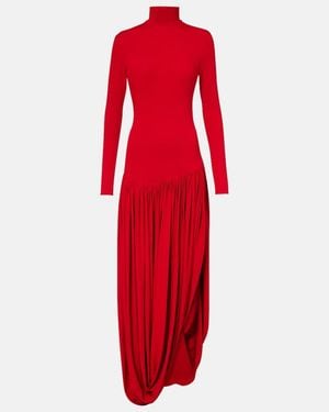 Magda Butrym Asymmetric Pleated Turtleneck Maxi Dress - Red