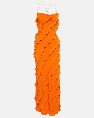 STAUD Ruffle-Trimmed Crepe Maxi Dress - Orange