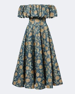 Markarian Freesia Floral Off-Shoulder Bustier Dress - Green