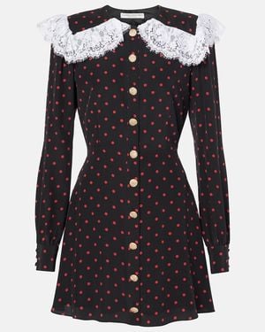 Alessandra Rich Polka-Dot Lace-Trimmed Silk Minidress - Black