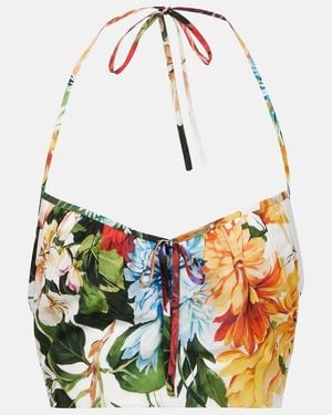 Dolce & Gabbana Floral Cotton Poplin Crop Top - White