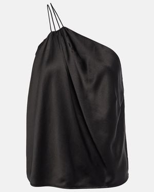 The Sei One-Shoulder Silk Satin Top - Black