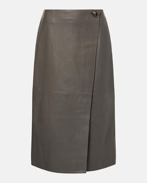 Yves Salomon Leather Midi Skirt - Grey