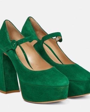 Gianvito Rossi Mary Jane Suede Leather Court Shoes - Green