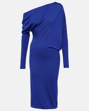 Tom Ford Off-Shoulder Cashmere And Silk Midi Dress - Blue