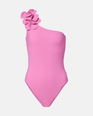 Karla Colletto Tess One-Shoulder Floral-Applique Swimsuit - Pink