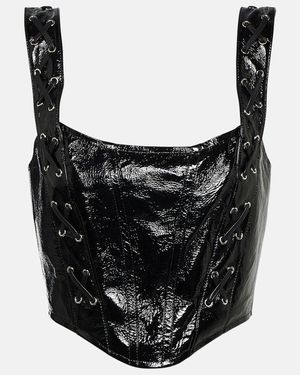 Alessandra Rich Leather Lace-Up Bustier Top - Black