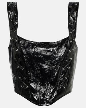 Alessandra Rich Leather Lace-Up Bustier Top - Black