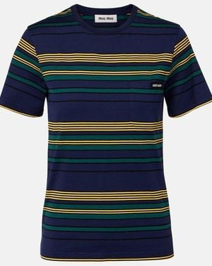 Miu Miu Striped Cotton Jersey T-Shirt - Blue