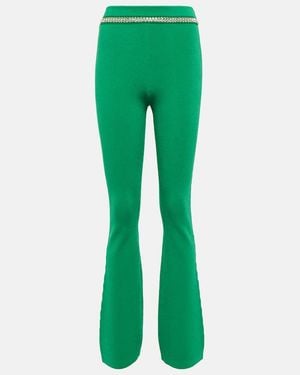 Rabanne Embellished Ribbed-Knit Flared Trousers - Green