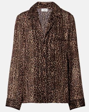 Saint Laurent Leopard-Print Silk Blouse - Brown