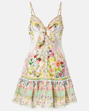 CAMILLA Bow-Detail Floral Cotton Minidress - White