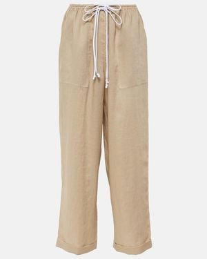 Tory Burch Linen Wide-Leg Trousers - Natural