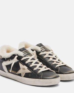 Golden Goose Super-Star Shearling-Trimmed Leather Sneakers - Black
