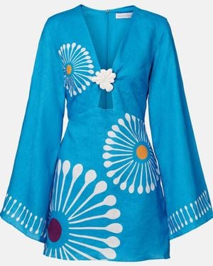 Cala De La Cruz Vera Floral Linen Minidress - Blue