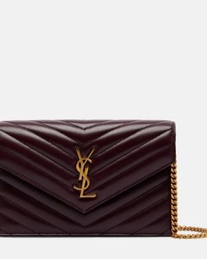 Saint Laurent Cassandre Envelope Leather Wallet On Chain - Purple