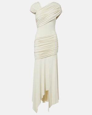 De La Vali Hela Draped Asymmetric Jersey Midi Dress - White