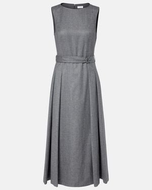 Brunello Cucinelli Belted Virgin Wool Midi Dress - Grey