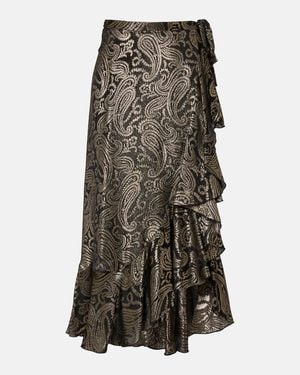 Etro Paisley Ruffled Silk-Blend Midi Skirt - Black
