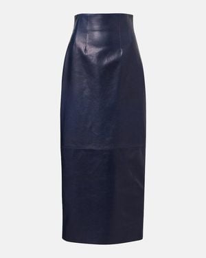 KHAITE Loxley Leather Pencil Skirt - Blue