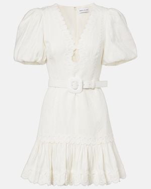 Rebecca Vallance Kahlia Embroidered Linen-Blend Minidress - White