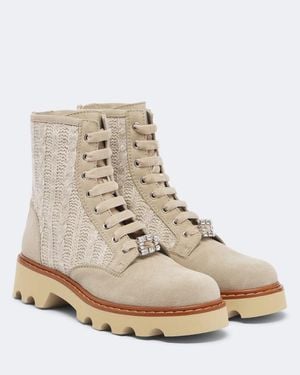 Roger Vivier Viv' Rangers Truck Knitted Suede Ankle Boots - Natural