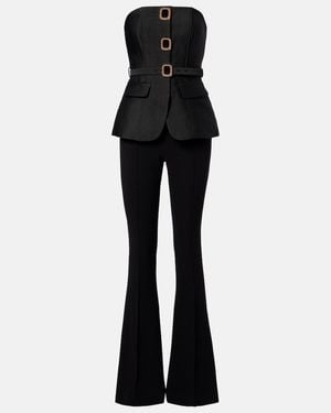 Self-Portrait Embellished Strapless Taffeta Jumpsuit - Black