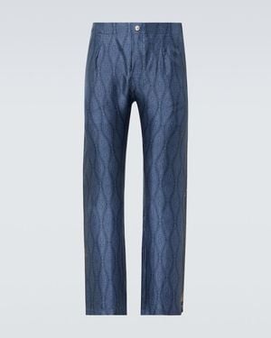 Etro Slim-Fit Straight-Leg Printed Silk-Twill Trousers - Blue