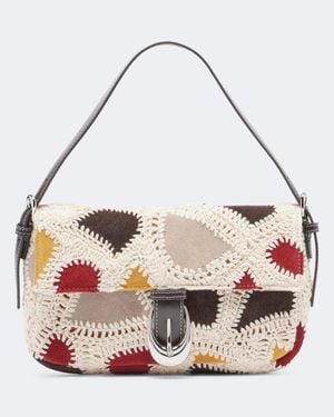 STAUD Harlow Small Suede And Crochet Shoulder Bag - Pink