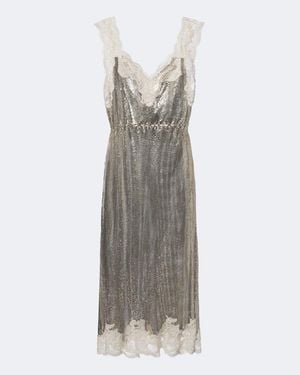 Rabanne Lace-Trimmed Chainmail Midi Dress - Grey