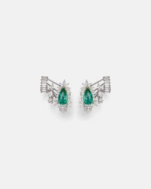 YEPREM Pendientes Reign Supreme De Oro Amarillo Y Blanco De 18 Ct Con Diamantes Y Esmeralda - Azul