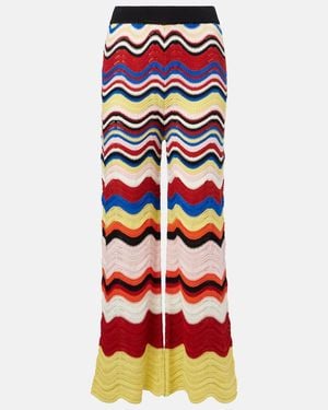 La DoubleJ Chevron Crochet Cotton Wide-Leg Pants - Red