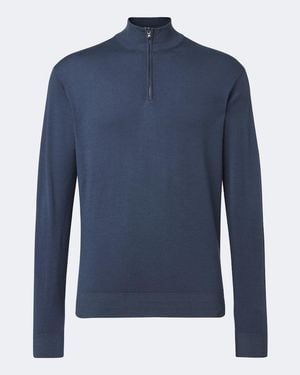 Sunspel Wool Half-Zip Jumper - Blue