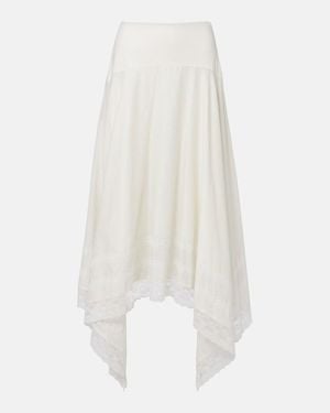 STAUD Falda Midi Ainsley De Algodon Con Encaje - Blanco
