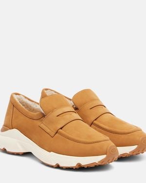 Tod's Shearling-Lined Suede Trainers - Brown