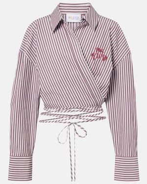 The Attico Striped Cotton Wrap Top - Red