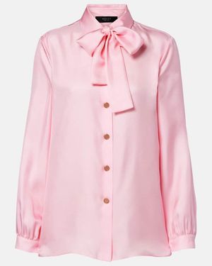 Gucci Tie-Neck Silk Twill Blouse - Pink