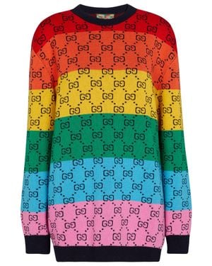 Gucci Gg Multicolor Intarsia Wool And Cotton-blend Sweater - Yellow