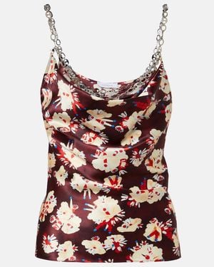 Rabanne Chain-Detail Floral Silk Satin Top - Red