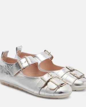 Simone Rocha Buckle Ballerina Grip Leather Ballet Flats - Metallic