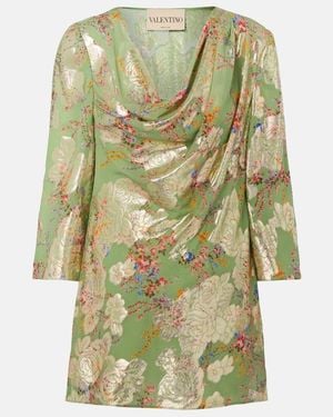 Valentino Draped Fil Coupe Silk-Blend Lame Blouse - Green