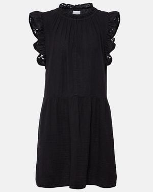 Velvet Grace Lace-Trimmed Cotton Minidress - Black