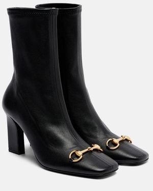 Gucci Signora Horsebit Leather Ankle Boots - Black